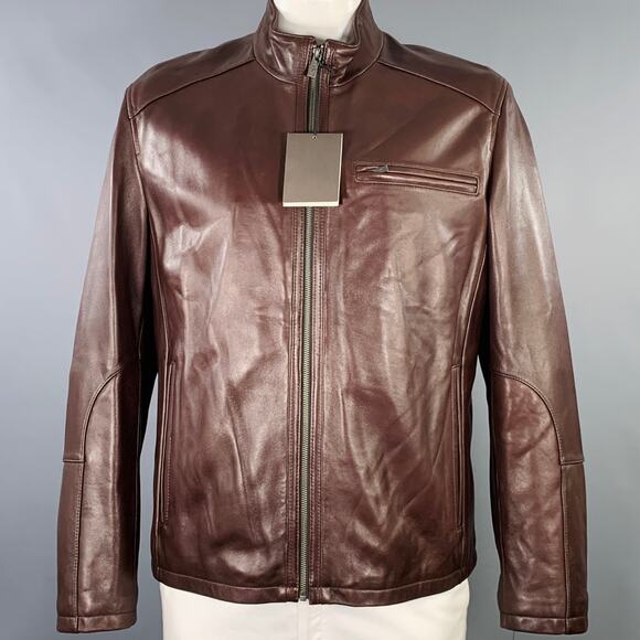 COLE HAAN Size XL Brown Lambskin Leather Zip Up Jacket - Picture 1 of 7